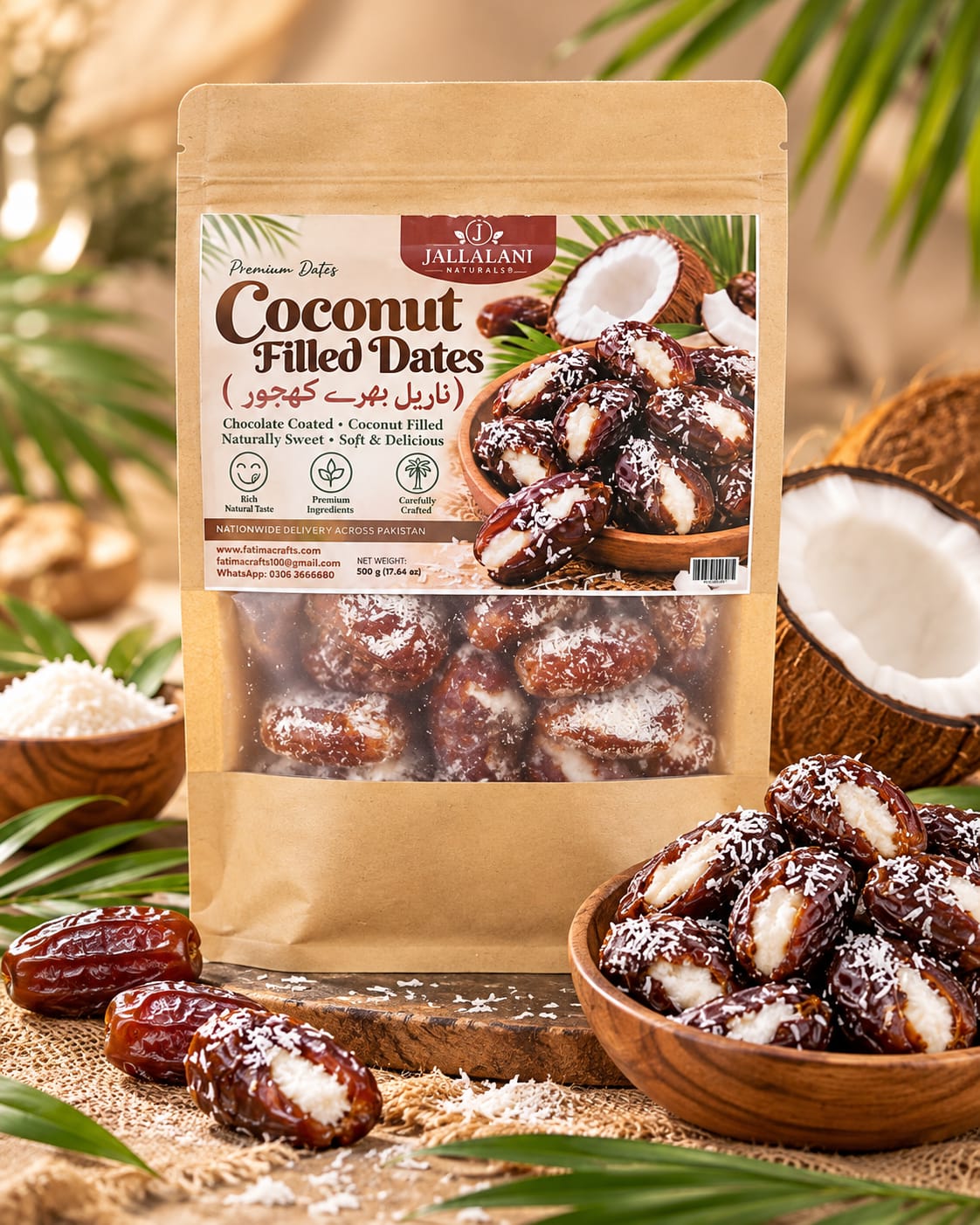 Premium Coconut Filled Dates (ناریل بھرے کھجور) 500g