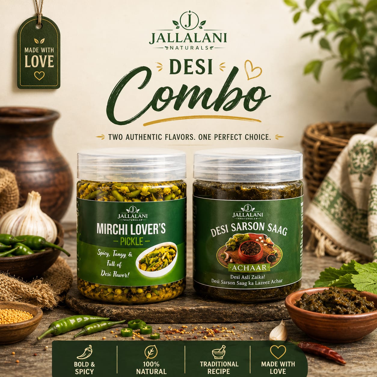 2-Jar Combo of Mirchi Lover's & Sarson Saag (each jar 500g)