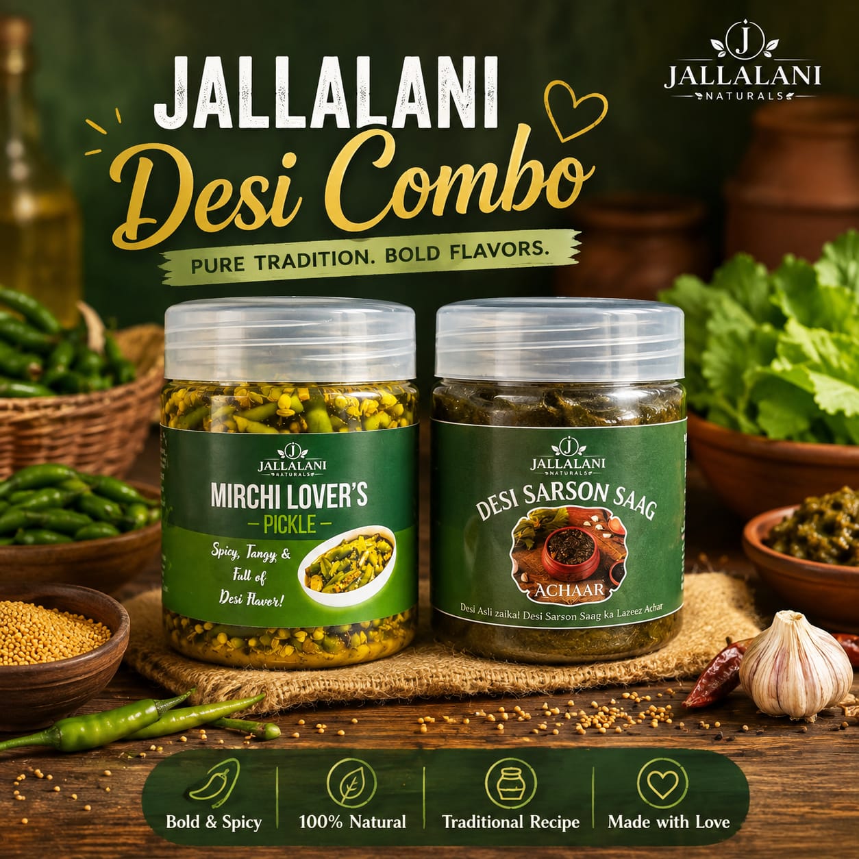 2-Jar Combo of Mirchi Lover's & Sarson Saag (each jar 500g)