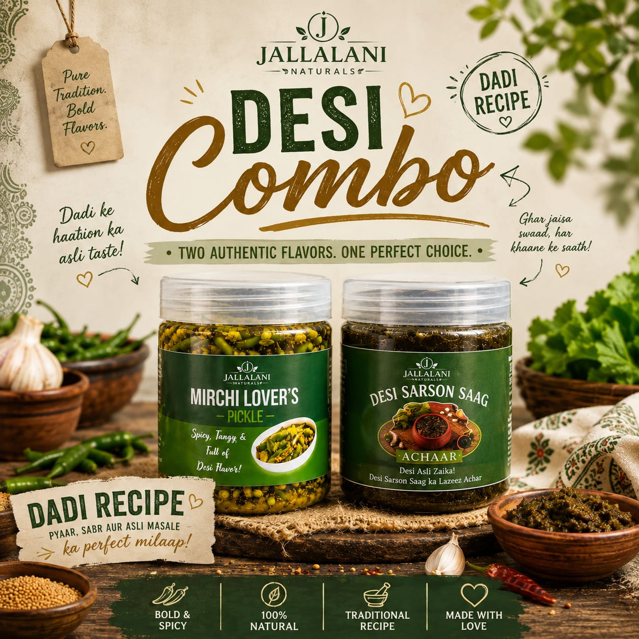 2-Jar Combo of Mirchi Lover's & Sarson Saag (each jar 500g)