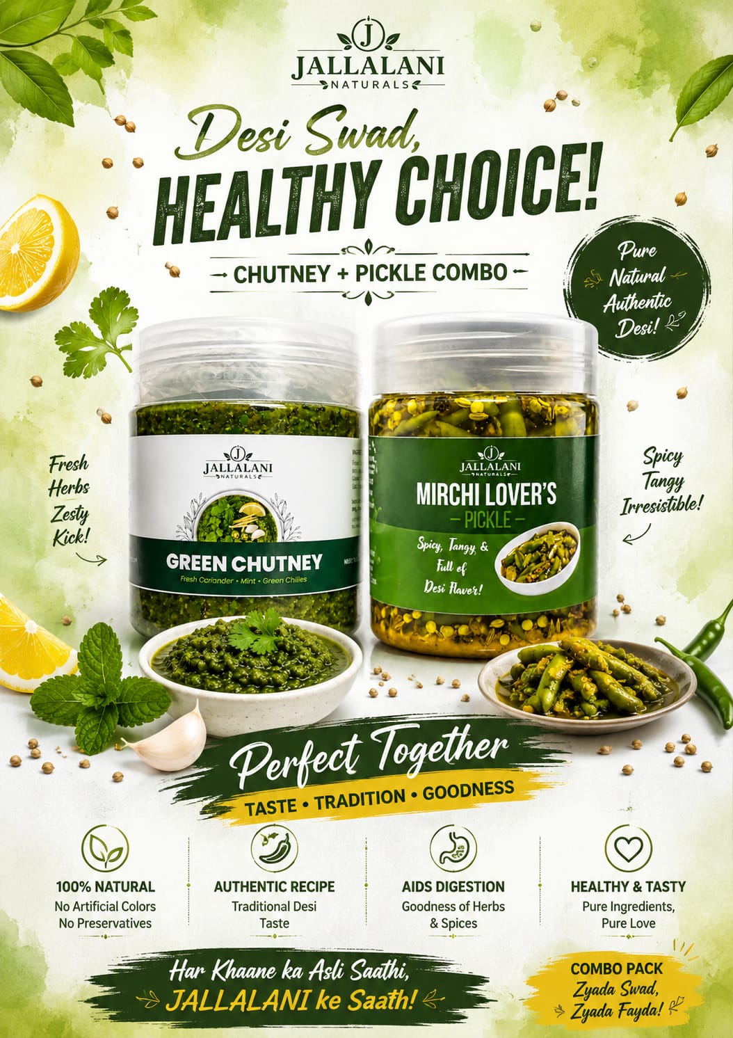 2-Jar Combo of Mirchi Lover's & Green Chutney (500g each)