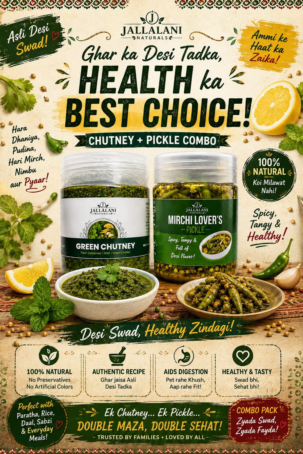 2-Jar Combo of Mirchi Lover's & Green Chutney (500g each)