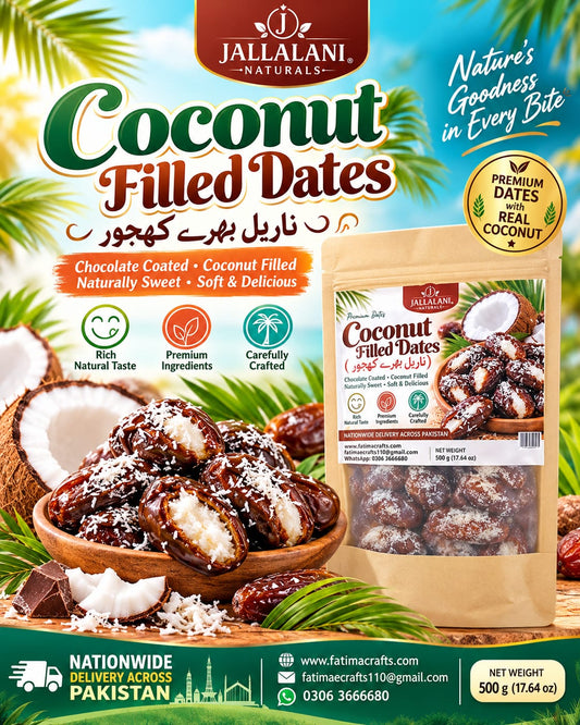 Premium Coconut Filled Dates (ناریل بھرے کھجور) 500g