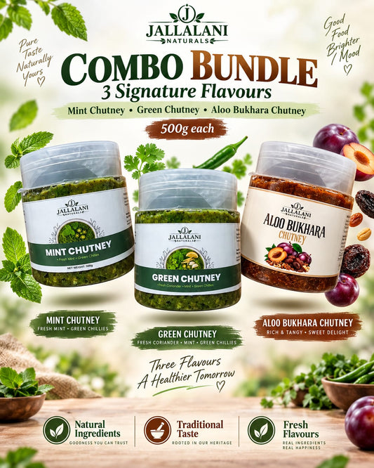 3-Jar Premier Chutney Collection – Green, Mint & Aloo Bukhara